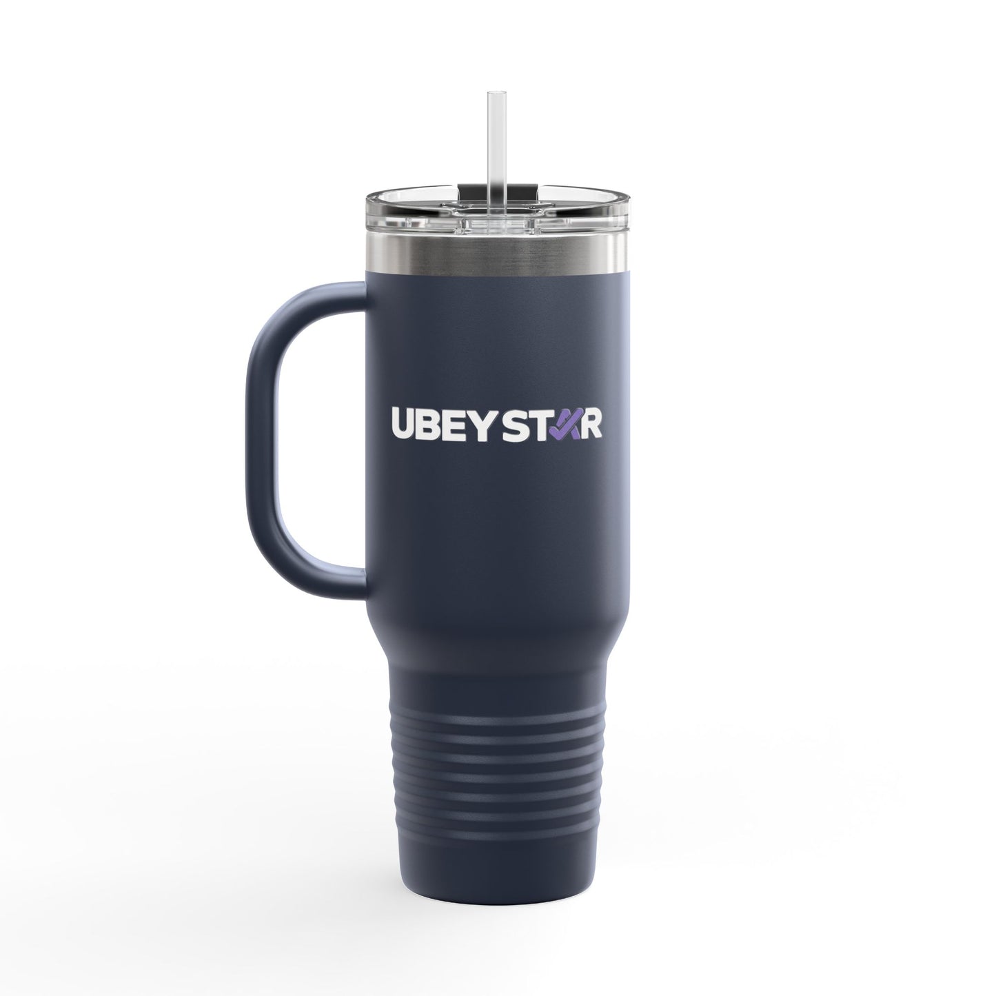 40oz Insulated Travel Mug – Red "UBEYSTAR" Tumbler with Handle & Straw