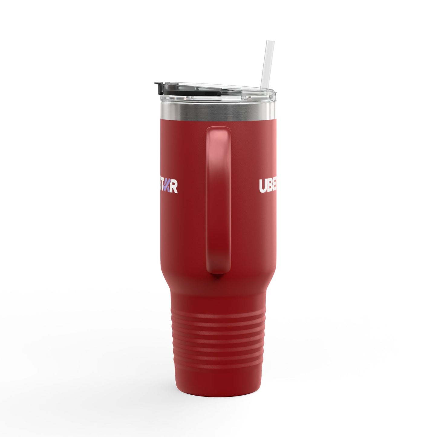 40oz Insulated Travel Mug – Red "UBEYSTAR" Tumbler with Handle & Straw