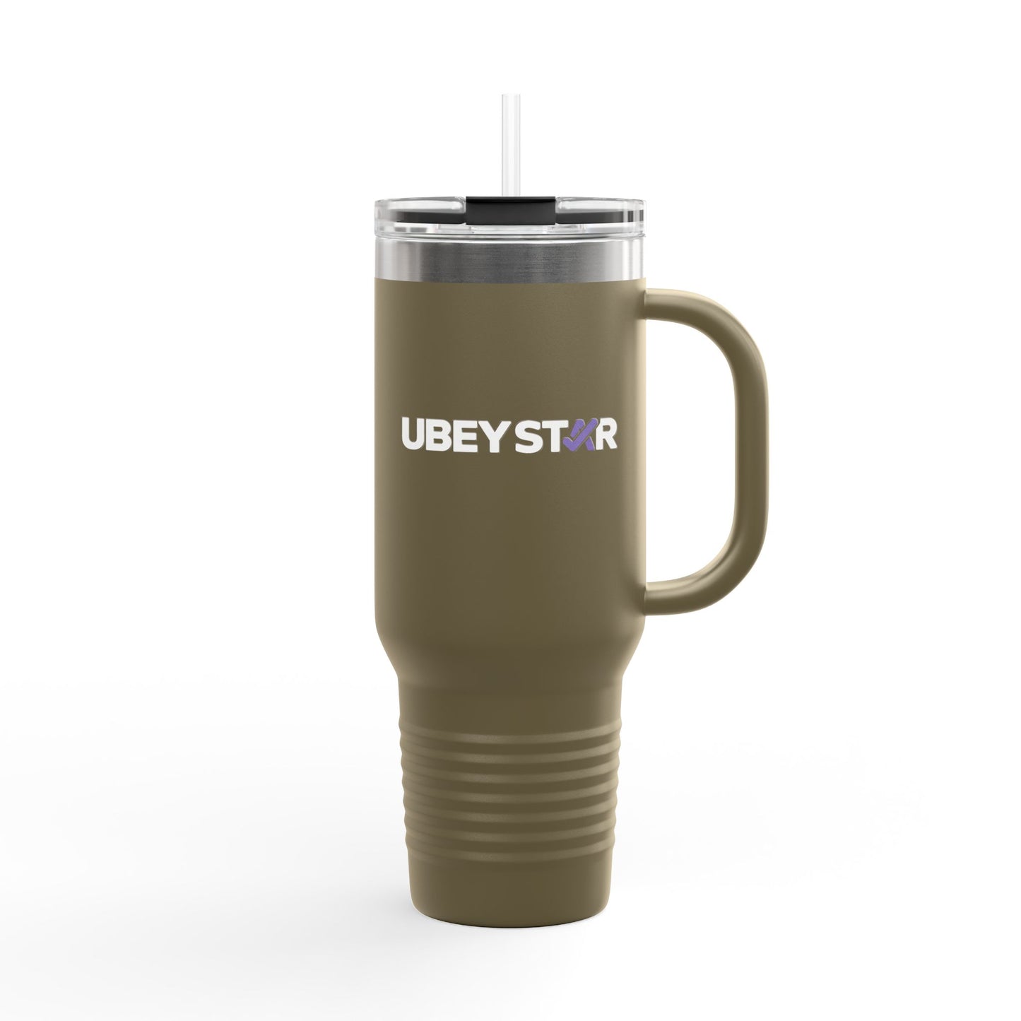 40oz Insulated Travel Mug – Red "UBEYSTAR" Tumbler with Handle & Straw