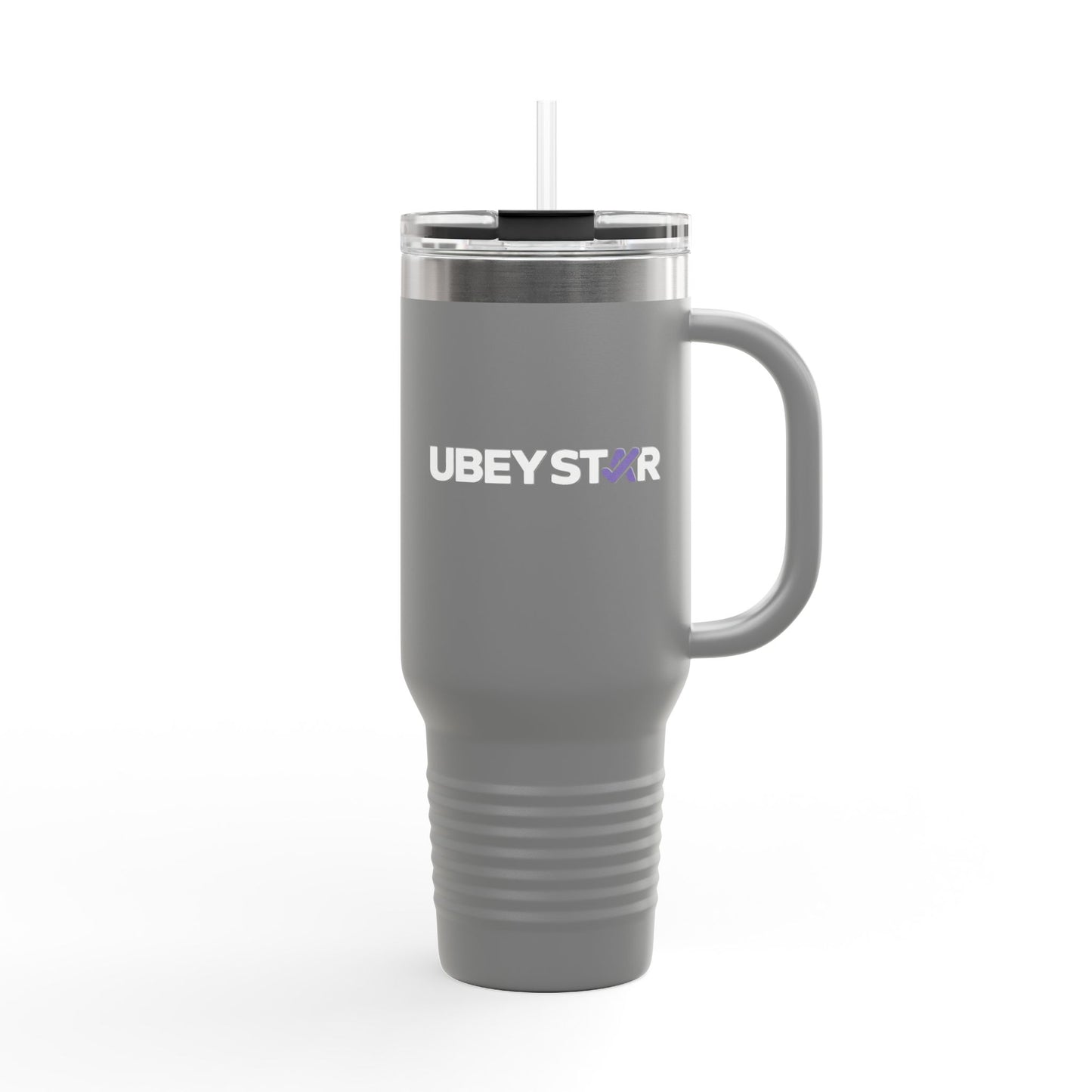 40oz Insulated Travel Mug – Red "UBEYSTAR" Tumbler with Handle & Straw