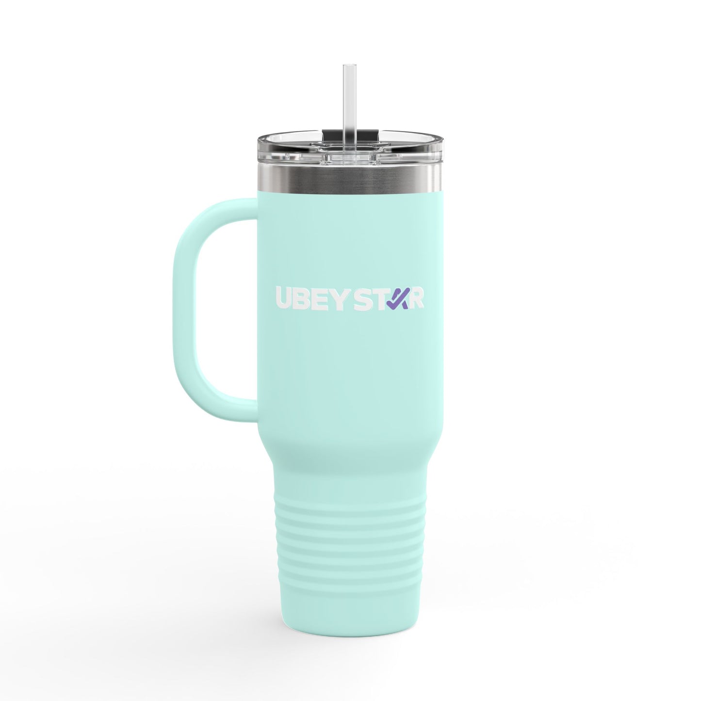 40oz Insulated Travel Mug – Red "UBEYSTAR" Tumbler with Handle & Straw