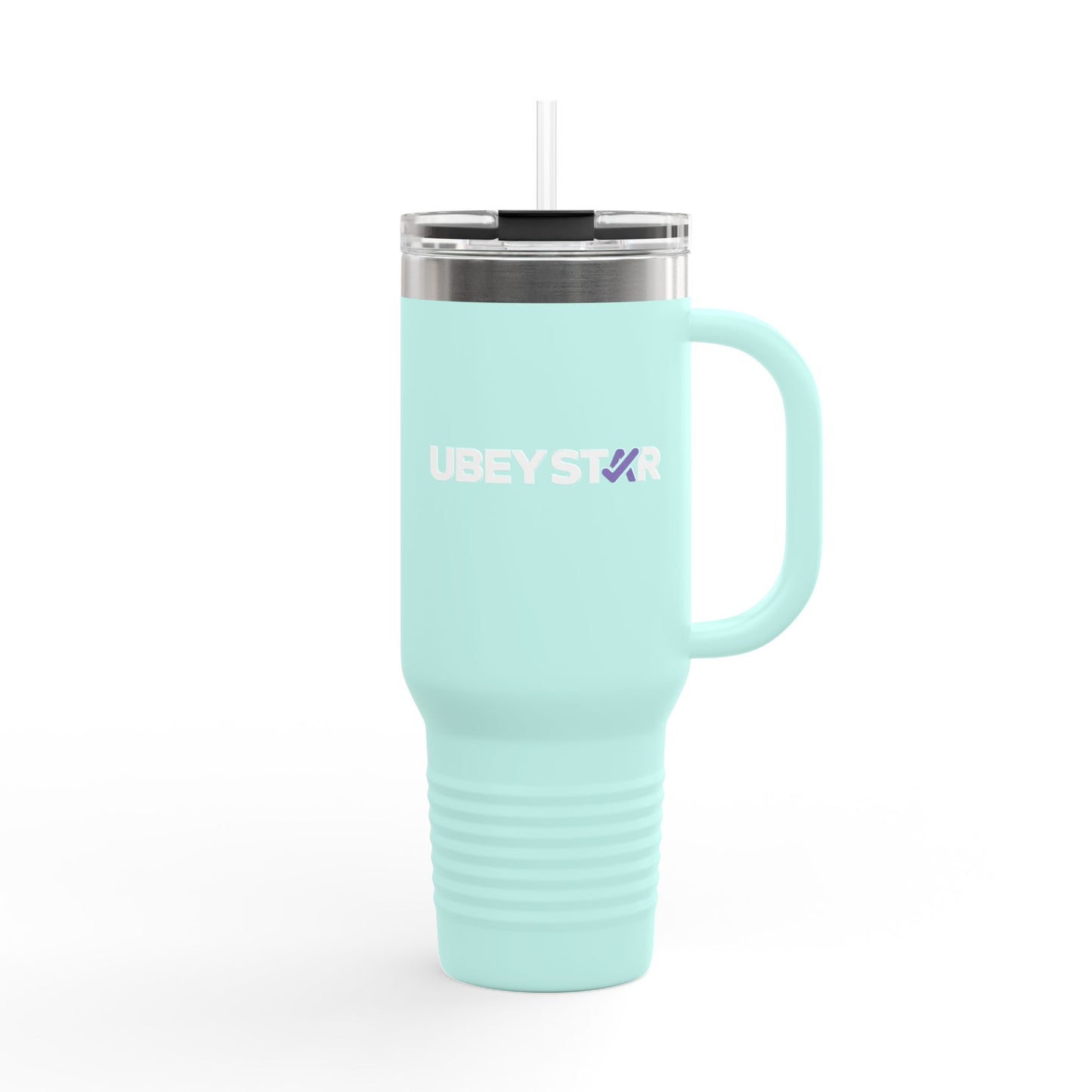 40oz Insulated Travel Mug – Red "UBEYSTAR" Tumbler with Handle & Straw
