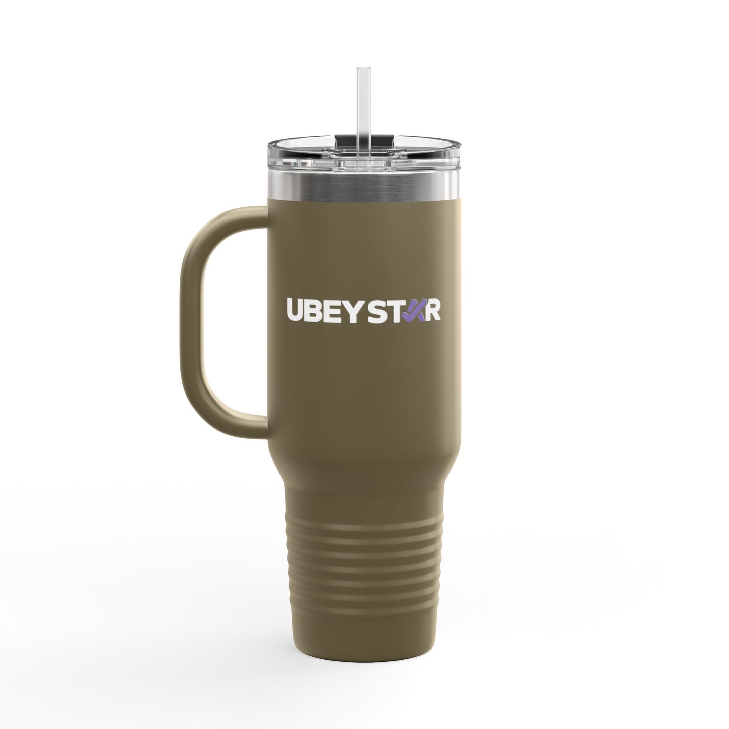 40oz Insulated Travel Mug – Red "UBEYSTAR" Tumbler with Handle & Straw