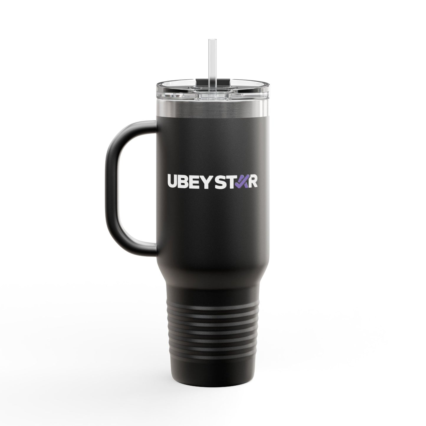40oz Insulated Travel Mug – Red "UBEYSTAR" Tumbler with Handle & Straw