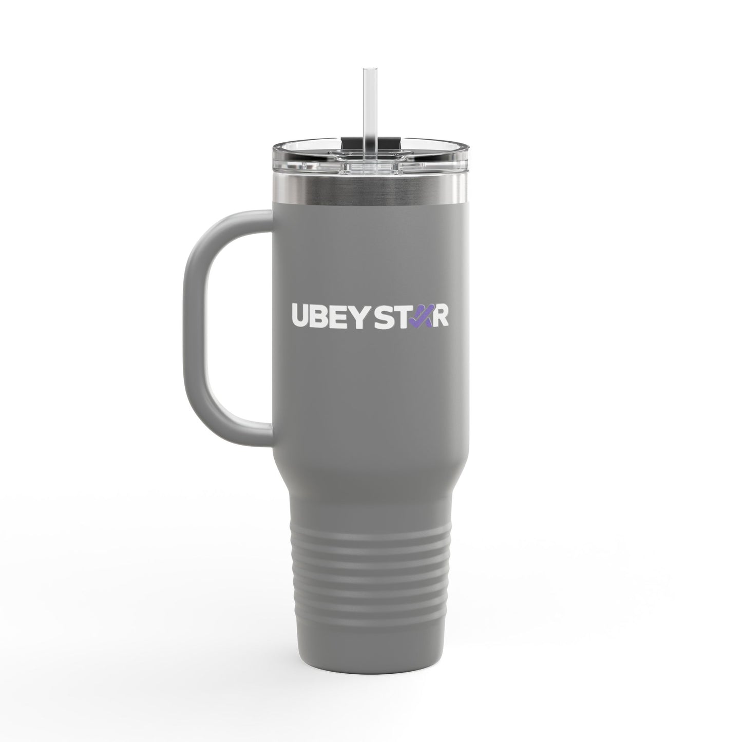 40oz Insulated Travel Mug – Red "UBEYSTAR" Tumbler with Handle & Straw