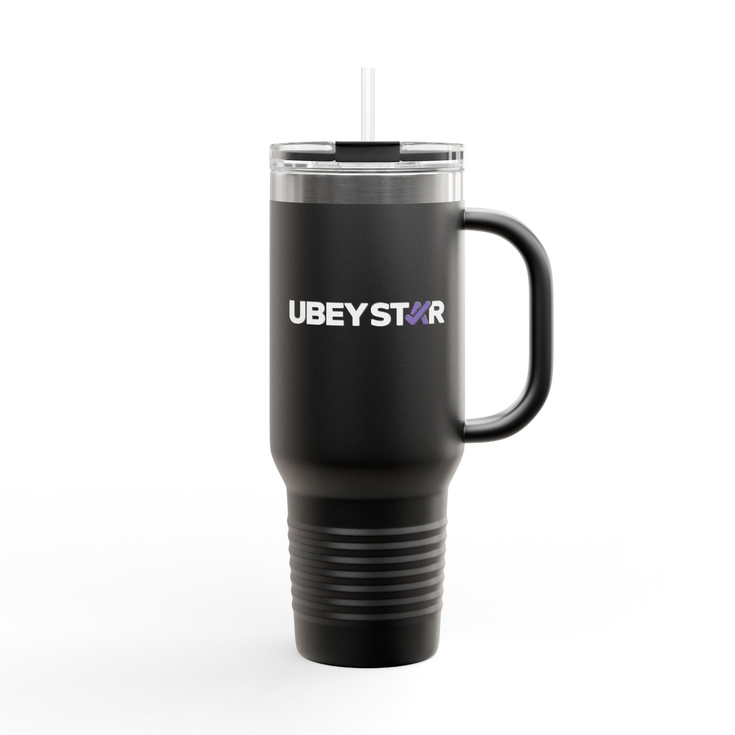 40oz Insulated Travel Mug – Red "UBEYSTAR" Tumbler with Handle & Straw